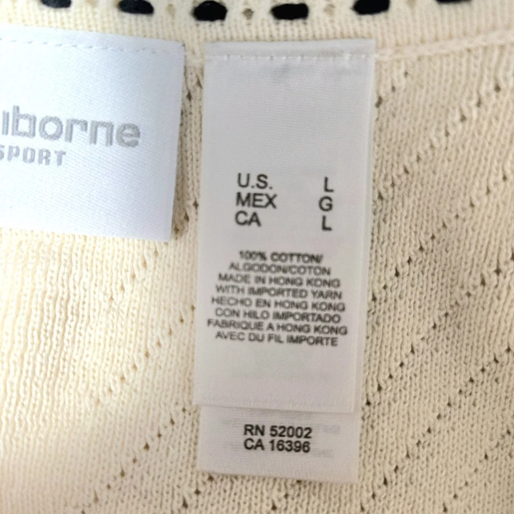 Liz Claiborne, Sweater twin-set. Off White/black. Large - Picture 14 of 15